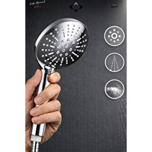 3 Fonksiyonlu Oval Krom Duş Başlığı ve Paslanmaz Duş Hortumu | Yüksek Basınçlı El Duşu Duş Seti