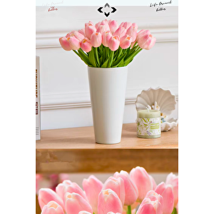 5’li Beyaz Yapay Lale Demeti Gerçekçi Dekoratif Çiçek Buketi 5 Adet Islak Lale 30 CM Gelin Çiçeği Ev Ofis