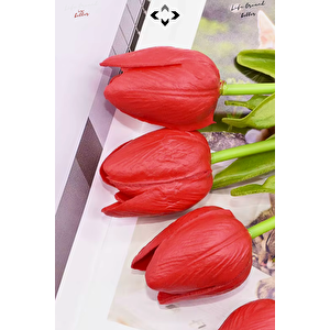 5’li Beyaz Yapay Lale Demeti Gerçekçi Dekoratif Çiçek Buketi 5 Adet Islak Lale 30 CM Gelin Çiçeği Ev Ofis