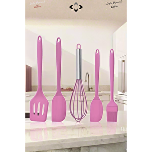 5’li Siyah Isıya Dayanıklı %100 Silikon Spatula Mutfak Gereç Seti Fırça Tel Çırpıcı Mutfak Gereçleri