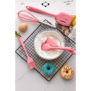 5’li Siyah Isıya Dayanıklı %100 Silikon Spatula Mutfak Gereç Seti Fırça Tel Çırpıcı Mutfak Gereçleri