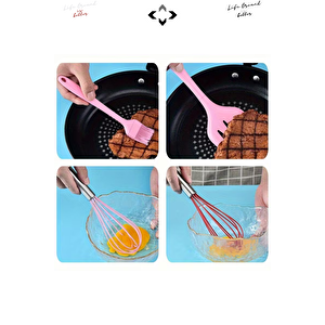 5’li Siyah Isıya Dayanıklı %100 Silikon Spatula Mutfak Gereç Seti Fırça Tel Çırpıcı Mutfak Gereçleri