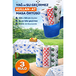 3 Rulo Tek Kullanımlık Kağıt Piknik Örtüsü   Kullan At Masa Örtüsü Bez Up001