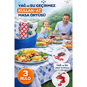 3 Rulo Tek Kullanımlık Kağıt Piknik Örtüsü   Kullan At Masa Örtüsü Bez Up001