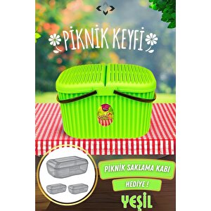 30 Litre Renkli Büyük Kulplu Kapaklı Piknik Sepeti Saklama Kabı Hediyeli Piknik Takımı Çantası