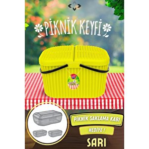 30 Litre Renkli Büyük Kulplu Kapaklı Piknik Sepeti Saklama Kabı Hediyeli Piknik Takımı Çantası