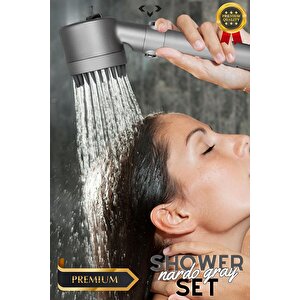 Nardo Gray Shower Set Basınçlı 3 Kademeli Duş Başlığı Ve 150 Cm Silikon Duş Hortumu Masajlı Duş Seti