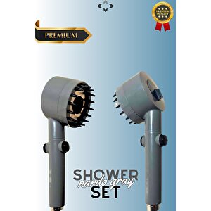 Nardo Gray Shower Set Basınçlı 3 Kademeli Duş Başlığı Ve 150 Cm Silikon Duş Hortumu Masajlı Duş Seti