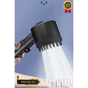 Black Shower Set Basınçlı 3 Kademeli Turbo Duş Başlığı 150 Cm Silikon Duş Hortumu Masajlı Duş Seti