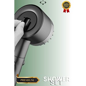 Black Shower Set Basınçlı 3 Kademeli Turbo Duş Başlığı 150 Cm Silikon Duş Hortumu Masajlı Duş Seti