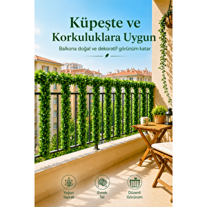 14 Metre Yapay Sarmaşık Çiçek Balkon Çiti Küpeşte Korkuluk Süsü Dekoratif Yapraklı Tel Boru Gizleme