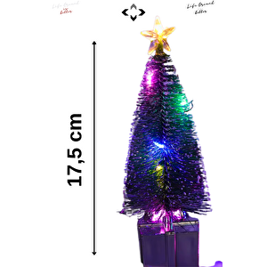 2'li LED Işıklı Mini Çam Ağacı 17,5 cm Renkli Işık Dekoratif Süs Masaüstü Çam Ağacı Yapay Çiçek Ağaç