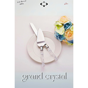 Grand Crystal Pasta Servis Seti İkili Pizza Servis Seti Kristal Saplı Spatula ve Bıçak Mutfak Takımı