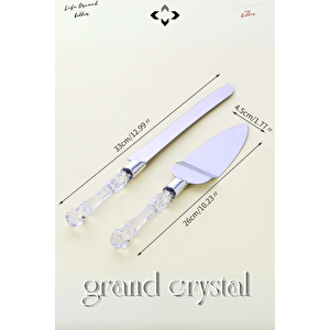 Grand Crystal Pasta Servis Seti İkili Pizza Servis Seti Kristal Saplı Spatula ve Bıçak Mutfak Takımı