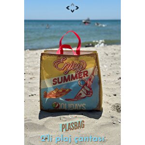 Plasbag İkili Plaj Çantası 2 Adet Çok Amaçlı Plastik Çanta 40x40 Plaj Piknik Çantası