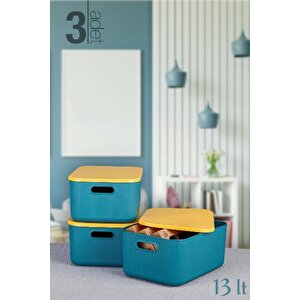 Scandinavian  Shell 3'lü 13lt Yeşil Dekoratif Çok Amaçlı Saklama Kutusu Düzenleyici Set Storage Box