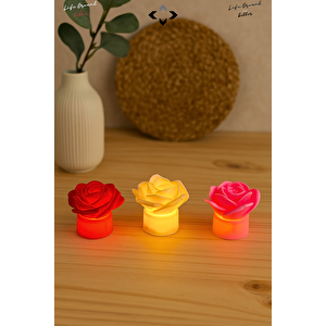3’lü MİNİ LED Gül Desenli Dekoratif Gece Lambası Seti – Romantik Masa Aydınlatması & Hediyelik