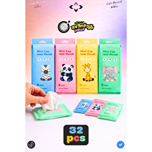 4x8 32 Paket Mini Islak Mendil Cep Mendili Çocuk ve Okul Çantası İçin Taşınabilir Hijyenik Mendil