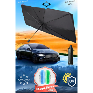 OTO Ön Cam Güneşlik Oto Şemsiye Oto Güneşlik Isı Geçirmez İç Aksam Koruyucu Kılıflı Şemsiye Standart Tüm Araçlarla Uyumlu 75X132