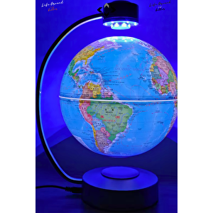 Manyetik Levitasyonlu Işıklı Dünya Küresi 3D Magnetic Levitation Globe Hediyelik Küre Gece Lambası Ev Hediyesi Ofis Hediyesi Sevgililer Günü Hediyesi Masa Lambası Aydınlatma Mavi Işık