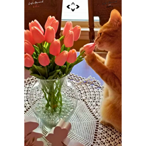 5’li Sarı Yapay Lale Demeti Gerçekçi Dekoratif Çiçek Buketi 5 Adet Islak Lale 30 CM Gelin Çiçeği Ev Ofis