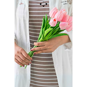 5’li Sarı Yapay Lale Demeti Gerçekçi Dekoratif Çiçek Buketi 5 Adet Islak Lale 30 CM Gelin Çiçeği Ev Ofis