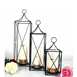 3'lü Set Ferforje Dekoratif Mumluk 5007