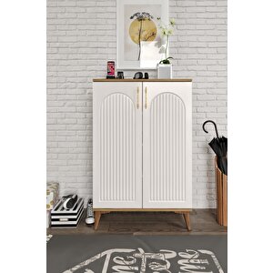 Kale Metal Kulp Ayakkabılık  Çok Amaçlı Dolap Mutfak Kiler Balkon Ekru Ceviz