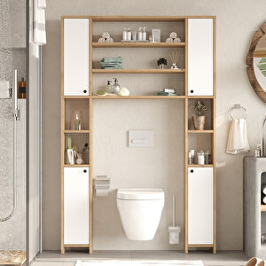 Opal Çok Amaçlı Tuvalet Banyo Dolabı Kapaklı Raflı Sepet-beyaz