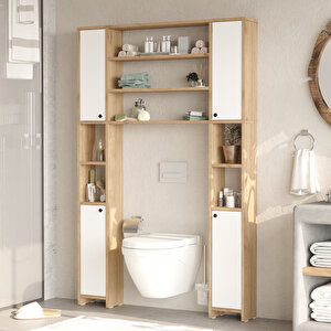 Opal Çok Amaçlı Tuvalet Banyo Dolabı Kapaklı Raflı Sepet-beyaz