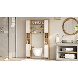 Opal Çok Amaçlı Tuvalet Banyo Dolabı Kapaklı Raflı Sepet-beyaz