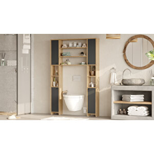 Opal Çok Amaçlı Tuvalet Banyo Dolabı Kapaklı Raflı Sepet-antrasit