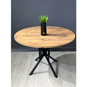 Sedef Çam Yuvarlak Mutfak Masası Yemek Masası Balkon Masası Metal Siyah Ayak 100 Cm