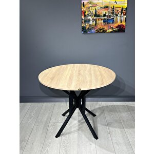 Sedef Sonoma Yuvarlak Mutfak Masası Yemek Masası Balkon Masası Metal Siyah Ayak 100 Cm