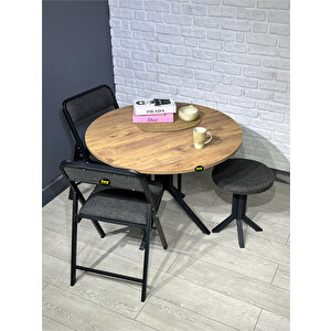 Sedef Çam Yuvarlak Mutfak Masası Yemek Masası Balkon Masası Metal Siyah Ayak 100 Cm