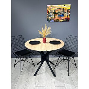 Sedef Sonoma Yuvarlak Mutfak Masası Yemek Masası Balkon Masası Metal Siyah Ayak 100 Cm