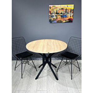 Sedef Sonoma Yuvarlak Mutfak Masası Yemek Masası Balkon Masası Metal Siyah Ayak 100 Cm