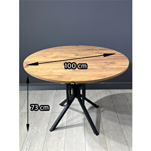 Sedef Çam Yuvarlak Mutfak Masası Yemek Masası Balkon Masası Metal Siyah Ayak 100 Cm