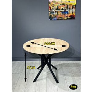 Sedef Sonoma Yuvarlak Mutfak Masası Yemek Masası Balkon Masası Metal Siyah Ayak 100 Cm