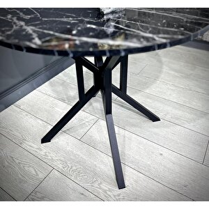 Sedef Sonoma Yuvarlak Mutfak Masası Yemek Masası Balkon Masası Metal Siyah Ayak 100 Cm
