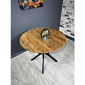Sedef Ceviz Yuvarlak Mutfak Masası Yemek Masası Balkon Masası Metal Siyah Ayak 100 Cm