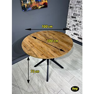 Sedef Ceviz Yuvarlak Mutfak Masası Yemek Masası Balkon Masası Metal Siyah Ayak 100 Cm