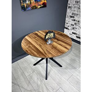 Sedef Kemençe Yuvarlak Mutfak Masası Yemek Masası Balkon Masası Metal Siyah Ayak 100 Cm