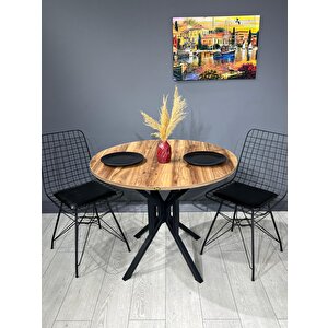 Sedef Kemençe Yuvarlak Mutfak Masası Yemek Masası Balkon Masası Metal Siyah Ayak 100 Cm