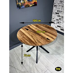 Sedef Kemençe Yuvarlak Mutfak Masası Yemek Masası Balkon Masası Metal Siyah Ayak 100 Cm