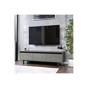 Owen 160 Cm Kapaklı Tv Ünitesi Sehpası Metal Ayaklı Beton-siyah Ow1-rl