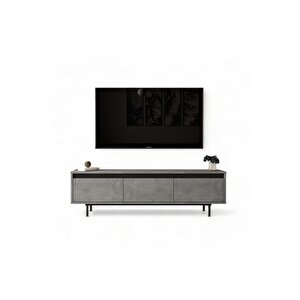 Owen 160 Cm Kapaklı Tv Ünitesi Sehpası Metal Ayaklı Beton-siyah Ow1-rl