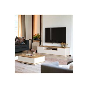 Delphin Kapaklı Tv Ünitesi Ve Orta Sehpa 2'li Set Çam-beyaz Dlp17-aw