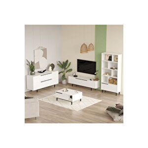 Leena Tv Ünitesi Orta Sehpa Konsol Kitaplık 4'lü Set Beyaz La21-w