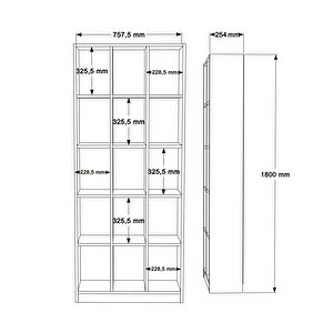 Robin Home Vera Geniş Kitaplık 15 Raflı 180cm Beyaz